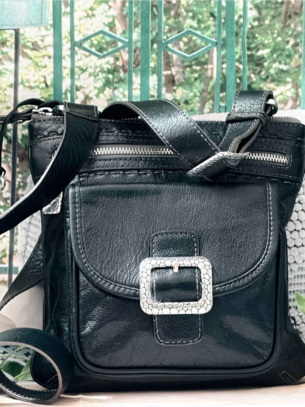 Like New Brighton Black Leather Organizer Crossbody Bag